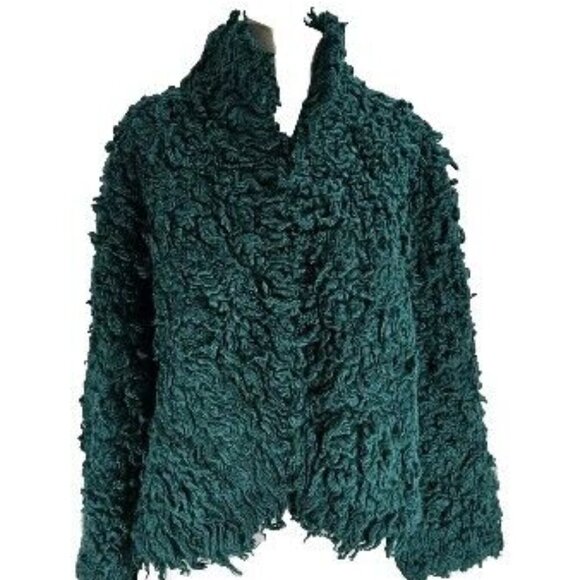Fabulous Furs~Donna Salyers Blue/Teal Acrylic Shaggy Faux Fur Lamb Jacket/Coat~L - Picture 1 of 8